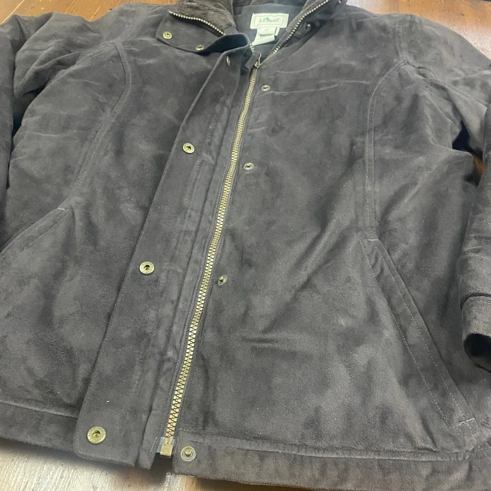 LL Bean Womens Insulated Suede Faux Fur Lined Jacket Black Size‎ M Reg 0FJV4